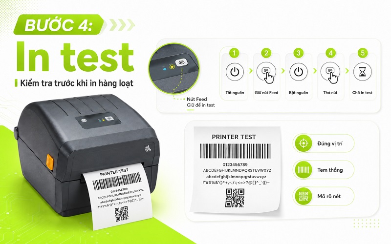 Cách sử dụng máy in tem nhãn, mã vạch - Bước 4: Bắt đầu in test